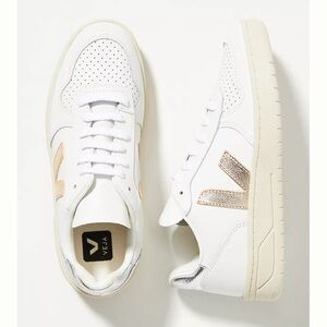 Veja White and Gold Sneakers